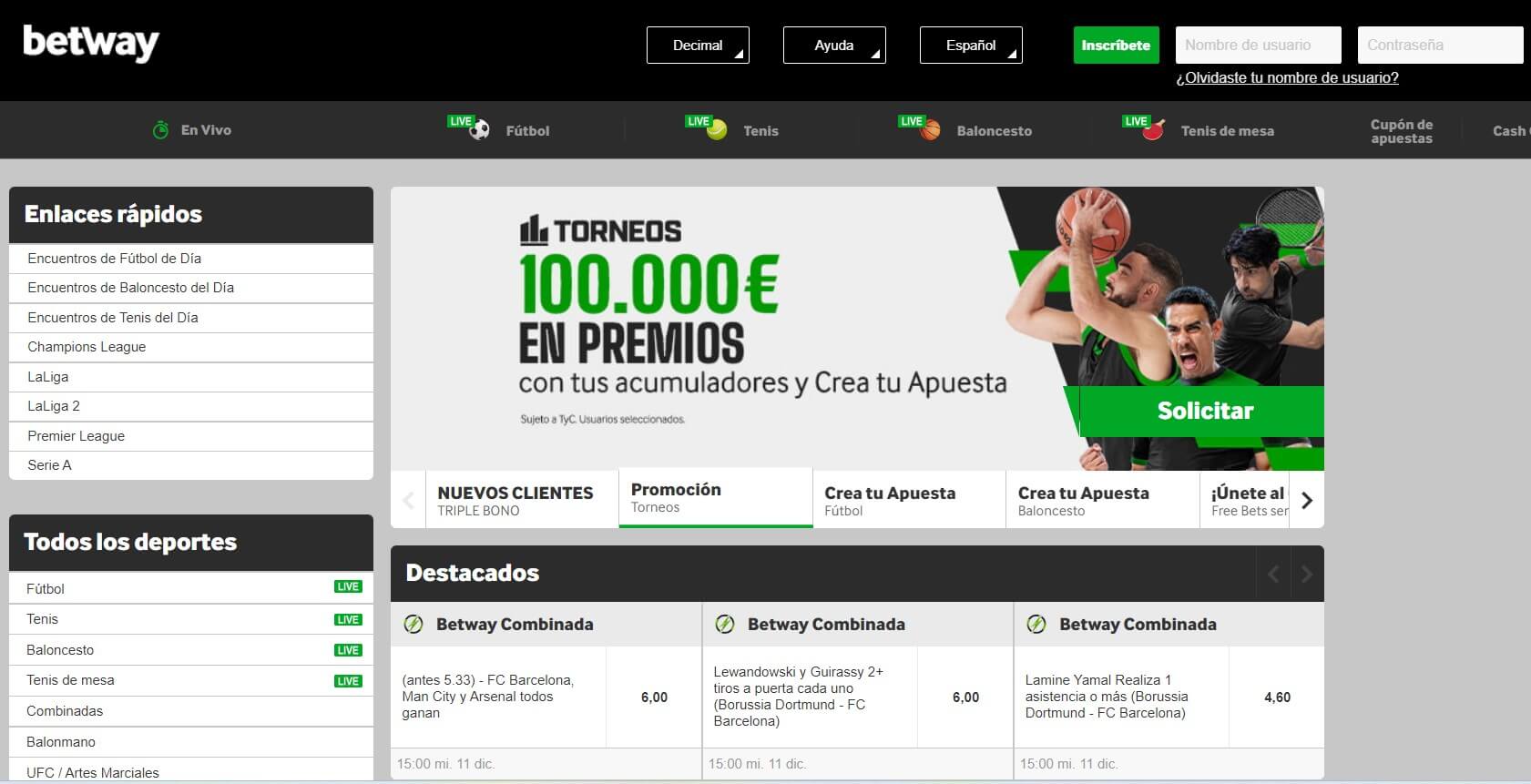 Apuestas deportivas Betway