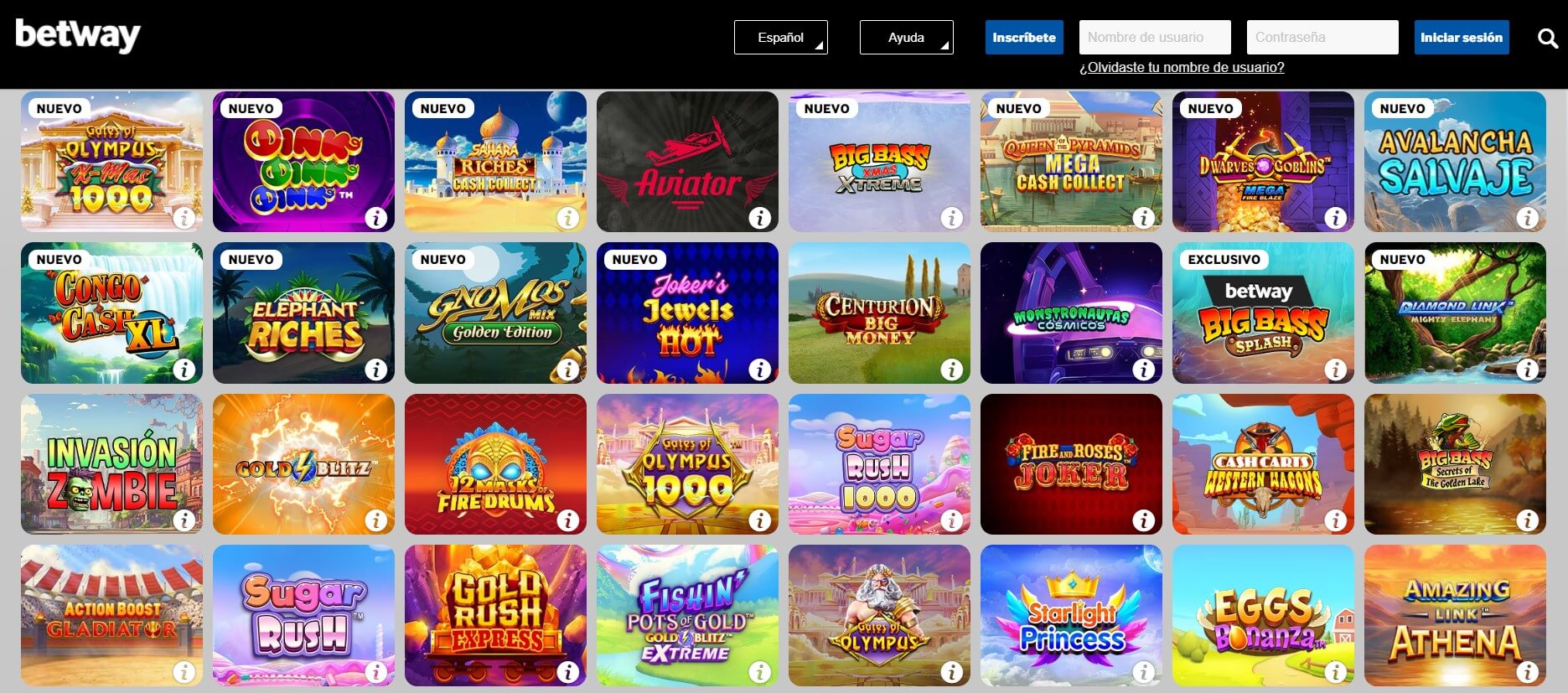 Variedad de Juegos Betway