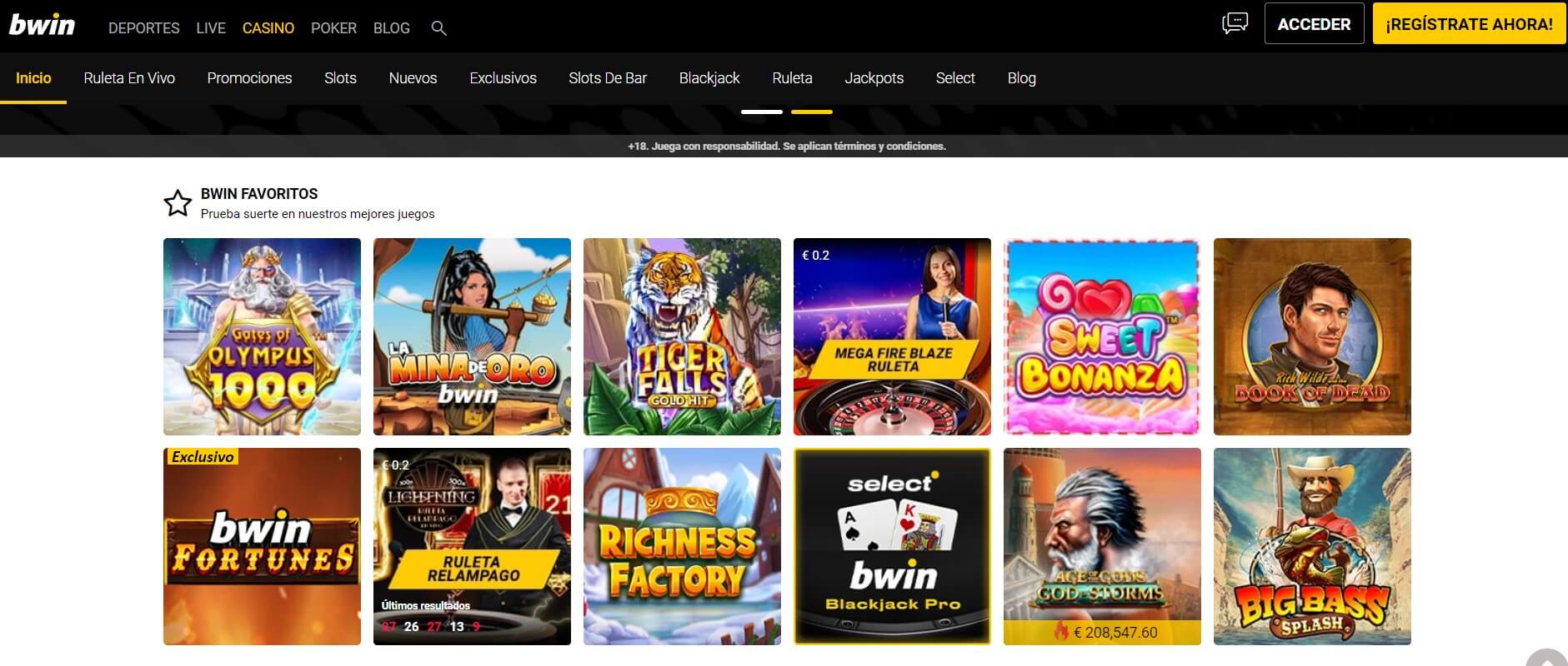 Variedad de juegos Bwin