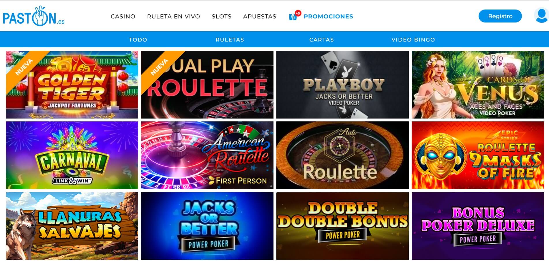 Variedad de juegos Paston