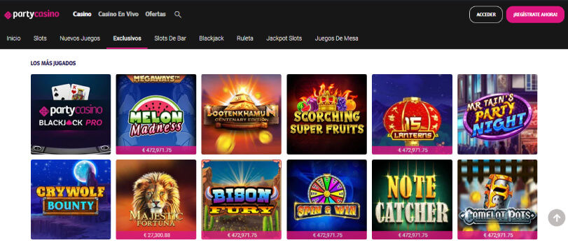 Juegos Exclusivos PartyCasino